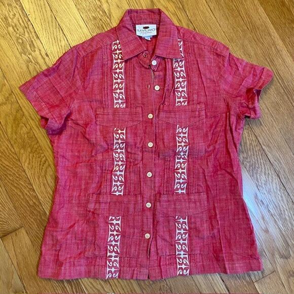 Savilino Womens XS Hawaiian Cuban Short Sleeve Button Up Casual Shirt - Picture 1 of 11